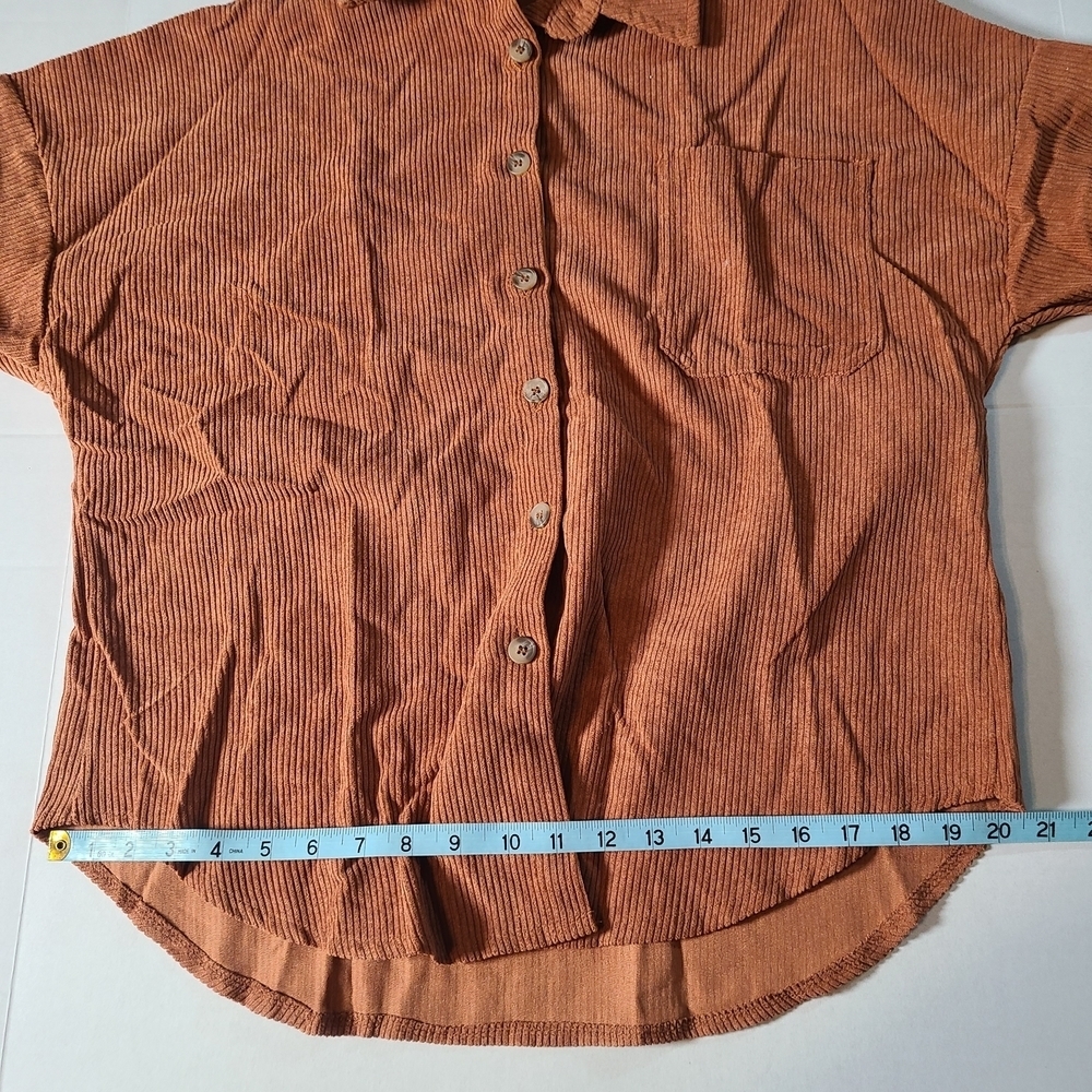 Womens Brown/Rust Button-Up Ribbed Corduroy Top Medium NWOT - Picture 8 of 11